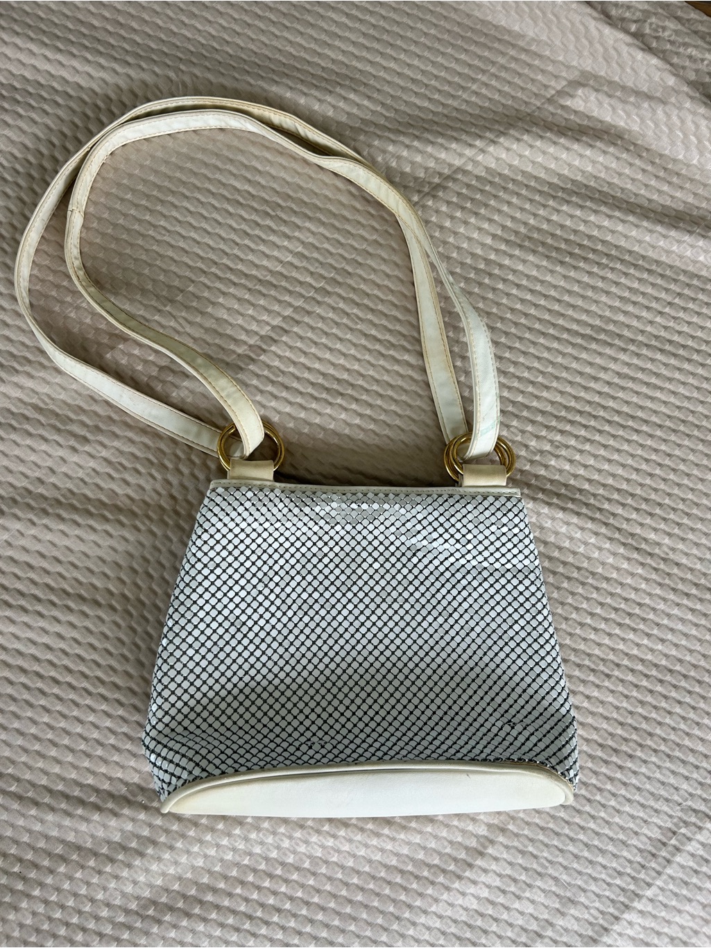 Whiting & Davis White Silver Mesh Shoulder Bag Metal Mesh Purse Y2k Glam